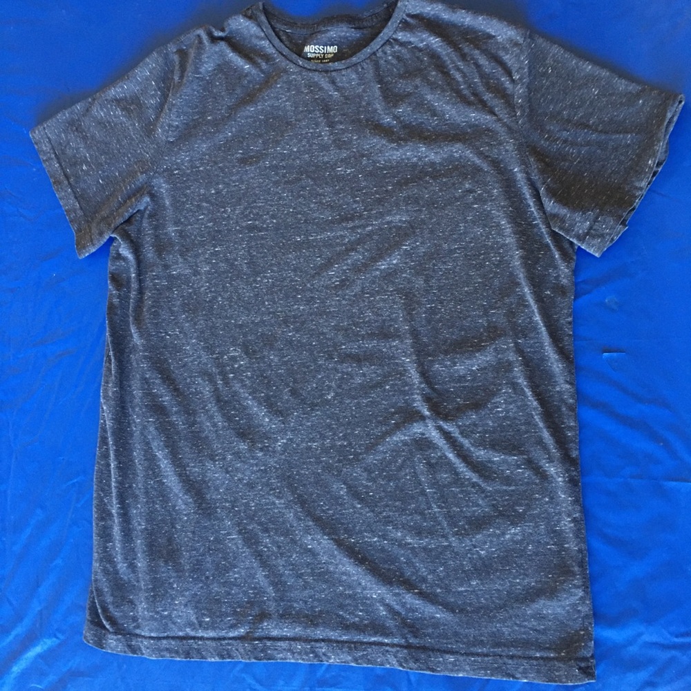Dark grey T-shirt with light grey strikes across